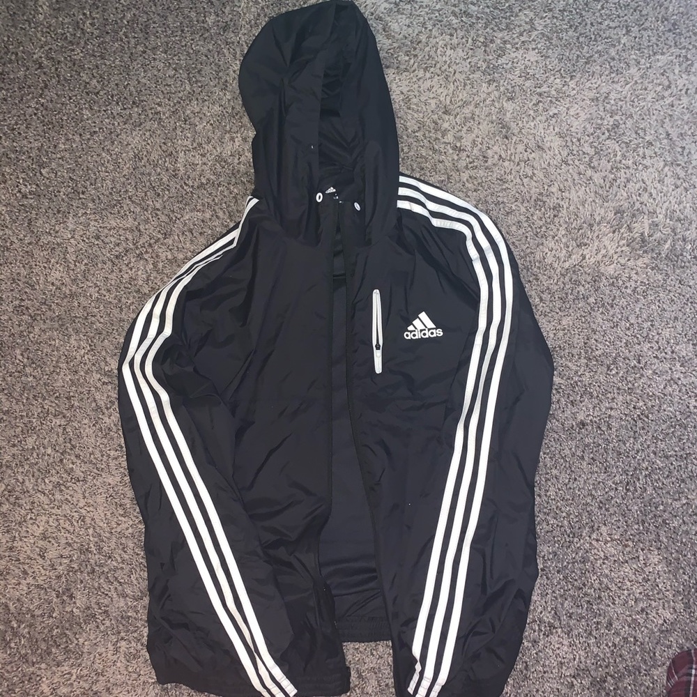 Adidas Three-Stripe Black Windbreaker